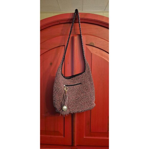 The Sak Hobo Bag Purse Red White Blue Boho Style Tassle Crochet Shoulder READ - Picture 1 of 9